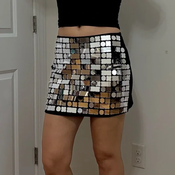 Sequin Mini Skirt in Black and Silver - Picture 5 of 10